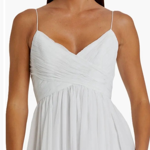 Ieena for Mac Duggal White Faux Wrap Sleeveless Flowy Midi Dress - Picture 2 of 10